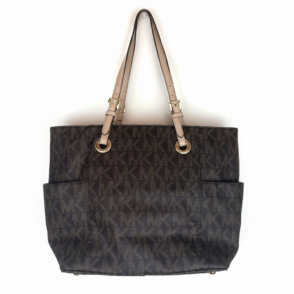 Michael Kors Jet Set Signature Tote Brown PVC w/ Leather Trim - Picture 2 of 8